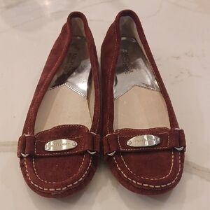 Michael Kors Women's Plate Driver Suede Loafers with Silver MK Accents SZ 8